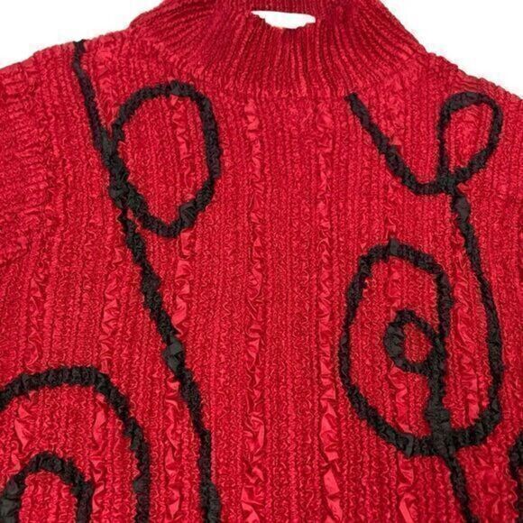 Tania Nardi Blouse Womens M Red Abstract Pattern Mock Neck Bohemian Coastal Top - Picture 2 of 14